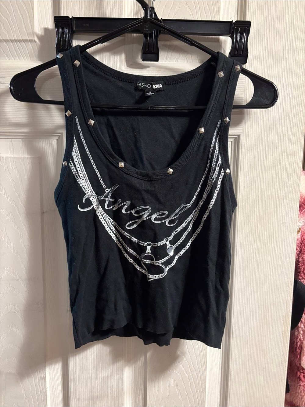 Fashion Nova Black Studded "Angel" Graphic Tank